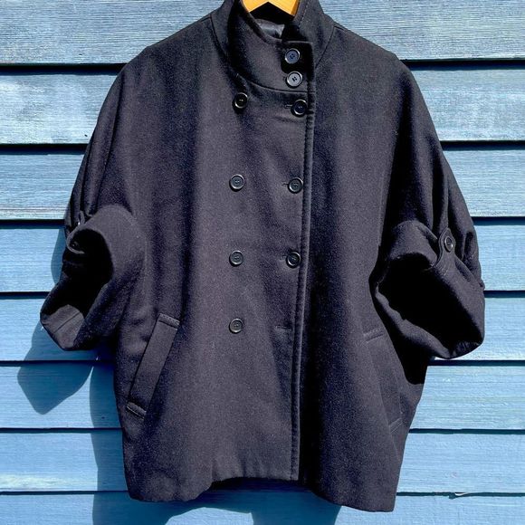 BCBGMaxAzria Black half sleeve button up wool coat small - Picture 1 of 10